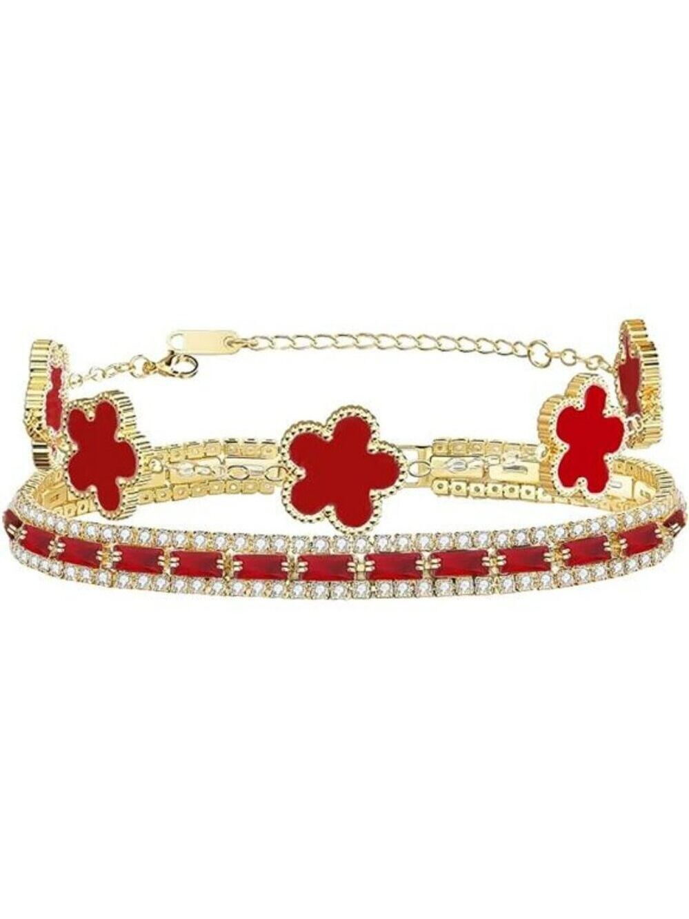 Stackable Bracelet Set for Women 18K Gold Plated Flower Cubic Zirconia Tennis